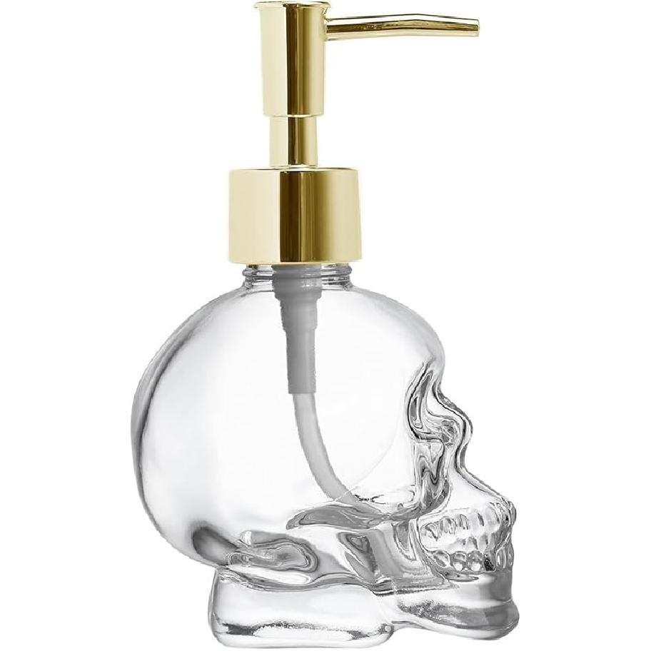 123Arts Glass Skull Soap Dispenser Lotion Bottle Soap Bottle with Pump Sliver