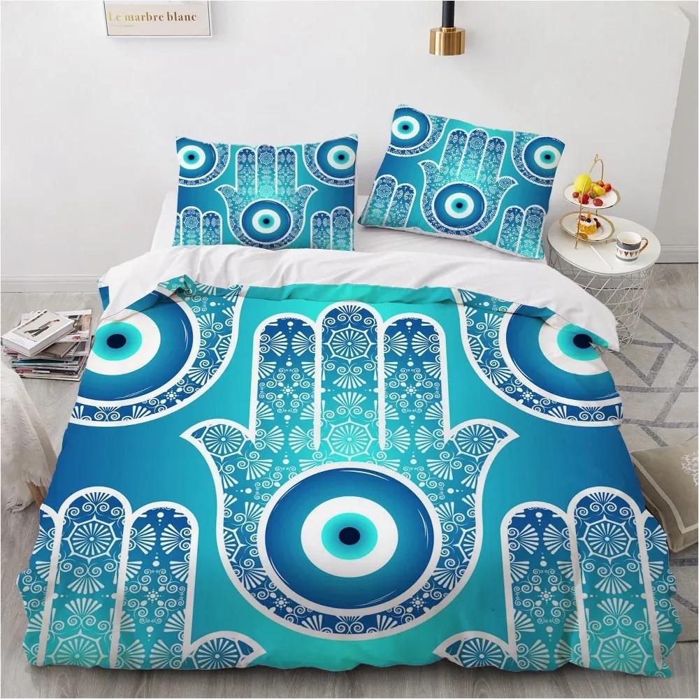 3D Blaues Böses Auge Bettbezug King Queen Größe Psychedelisches Magisches Zeichnungsaugen Bettwäscheset Kinder Jugendliche Erwachsene Polyester Steppdeckenbezug