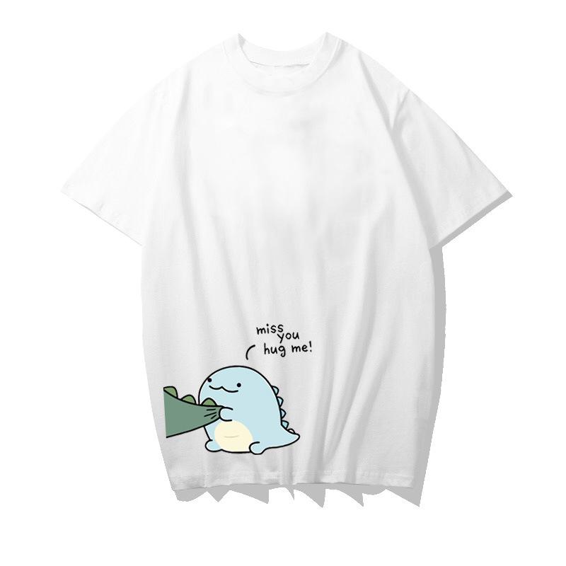 2022 Trendy Summer French Dinosaur Couple T-Shirt - Women's Plus Size, Short Sleeve