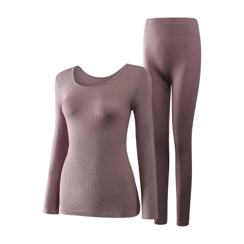 Women's Thermal Velvet Slim Fit Round Neck Underwear Set for Autumn