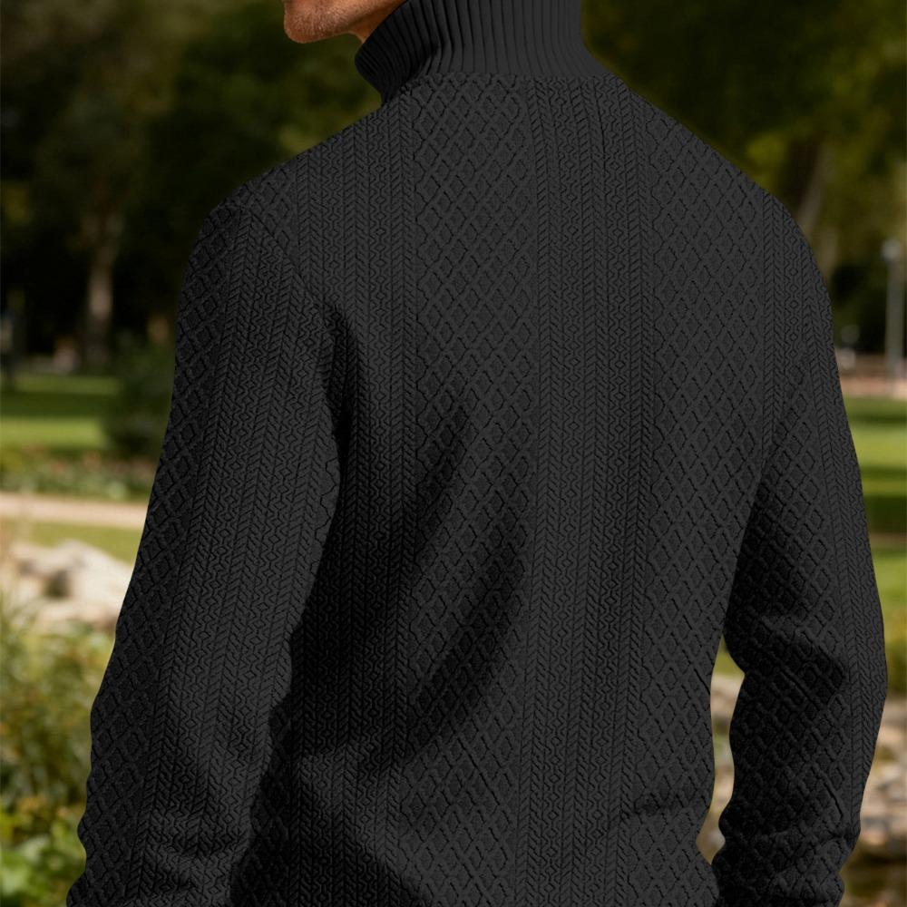 New American Fashion Men Sweatshirts Casual Loose Stand Collar Zip-up Long-sleeved Pullover Leisure Jacquard Solid Color Tops