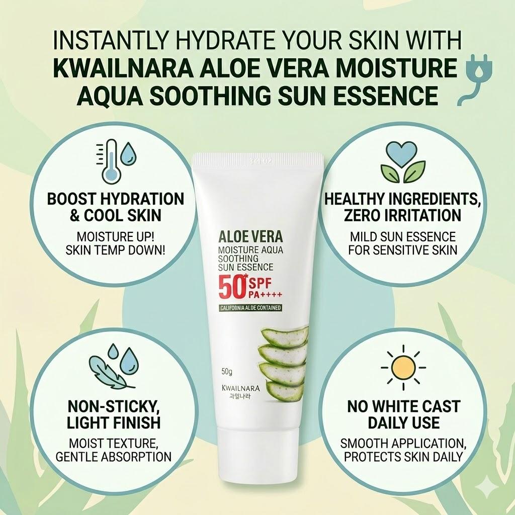 [KWAILNARA] Aloe Vera Moisture Aqua Soothing Sun Essence - SPF50+ PA++++ Hydrating Cooling Sunscreen, 50g | Olive's K-beauty