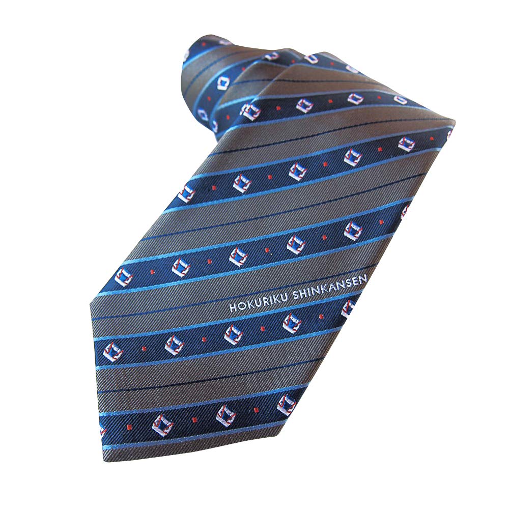 [Shikisai no Mise] A cute character necktie featuring the Hokuriku Shinkansen [Train Necktie] - Front (Front Gray)