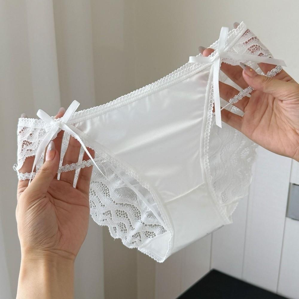Bow Lace Flower Panties Transparent Women Underwear Sweet Lace Mesh Briefs Gifts