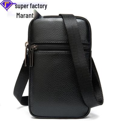 Men's Cross-Border Top Layer Cowhide Vertical Waist Bag - Lightweight Casual Mobile Phone Belt Bag 8891