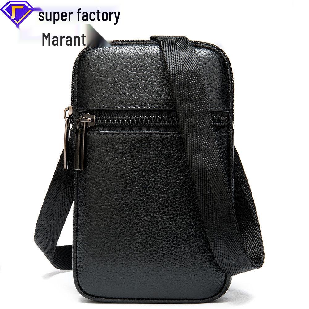 Men's Cross-Border Top Layer Cowhide Vertical Waist Bag - Lightweight Casual Mobile Phone Belt Bag 8891