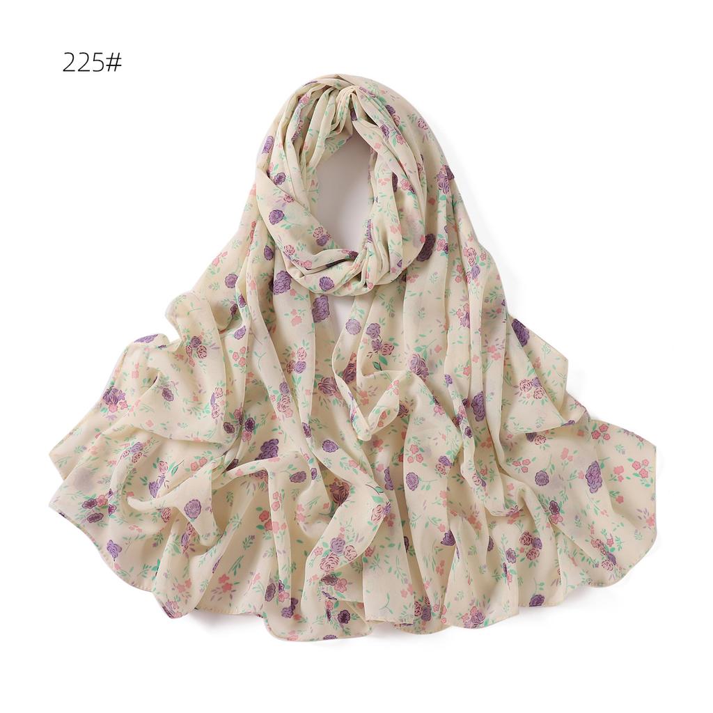 High Quality New Flower Printed Chiffon Hijab Fashion Long Scarf Summer Beautiful Floral Headscarf Wraps for Muslim Woman