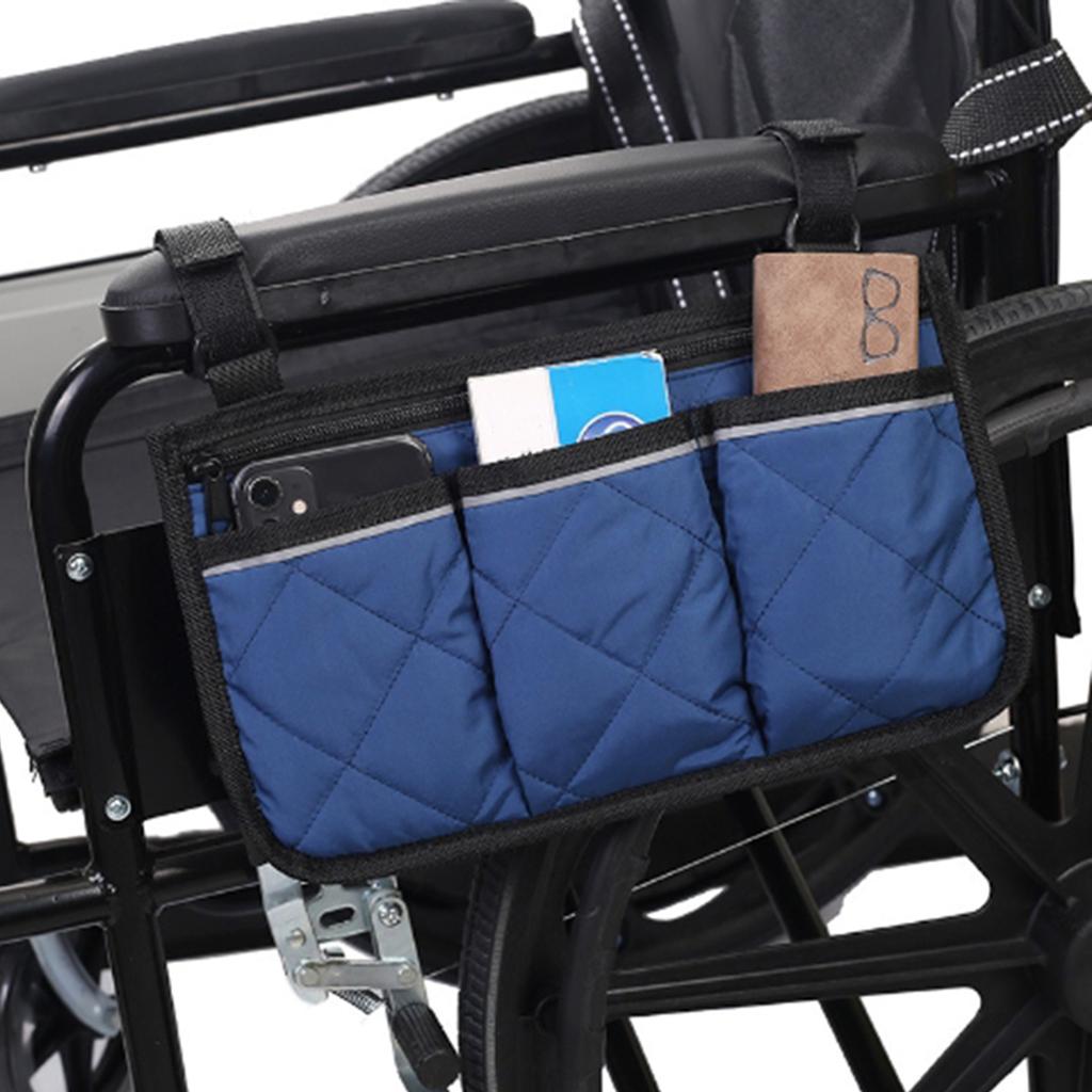 Wheelchair side armrest bag Reflective strip Portable Velcro polyester storage and hanging bag
