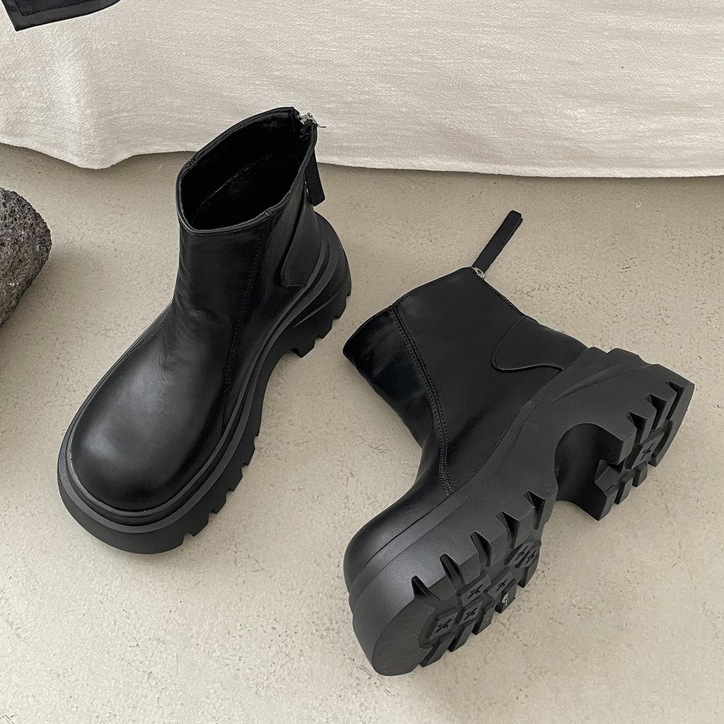 Braune britische vielseitige dicke High Heel Plateau Martin Stiefel Damen Sommer 2025 neue Rock erhöhende kurze Stiefel