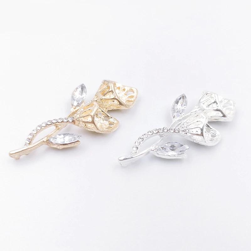 Engood 50Pcs Rhinestones Leaves Button Sewing Trim & Embellishment Craft Buckle for DIY Hair Wedding Clothes Jewelry Accessories