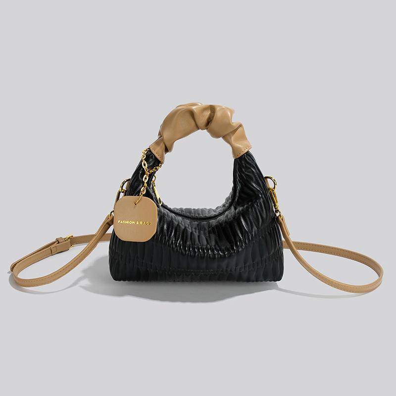 Handheld Pleated Bag  Summer PU New Small Square Bag Designer Retro Texture Single Shoulder Crossbody Bag