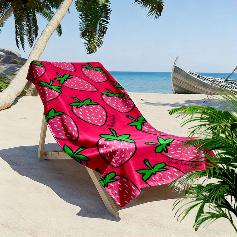 Strawberry Pattern Pink Background Beach towel quick-drying for travel outdoor sports jogging beach and swimming