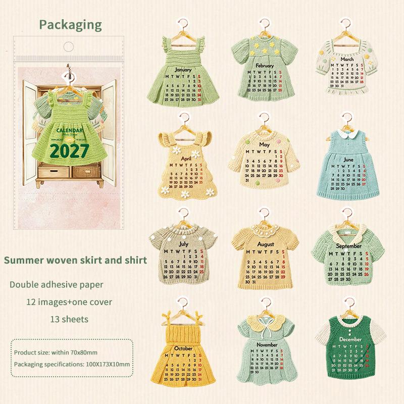 2027 Mini Creative Desktop Calendar Clothing Shaped Pages Ring Binding Non-fading for Home Desk Ornament Gift