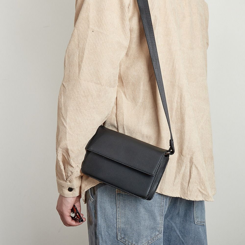 Pu Male Crossbody Bag Large Capacity Rectangular Shoulder Bag Simple Men's Messenger Bag  Work