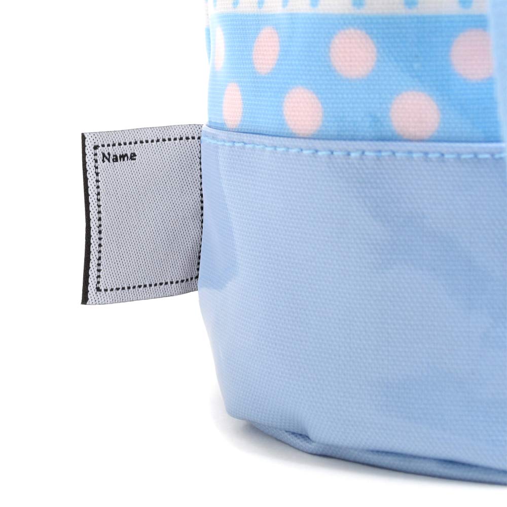 Large size water bottle cover for girls and children, case, holder, shoulder strap, featuring polka dots and lace ribbons (light blue), colorful