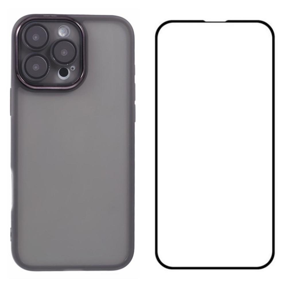 

Серия WANLONFENG DKSM для iPhone 16 Pro Max Чехол из ТПУ Гальванизированная рамка Чехол для телефона с закаленным стеклом Transparent Black