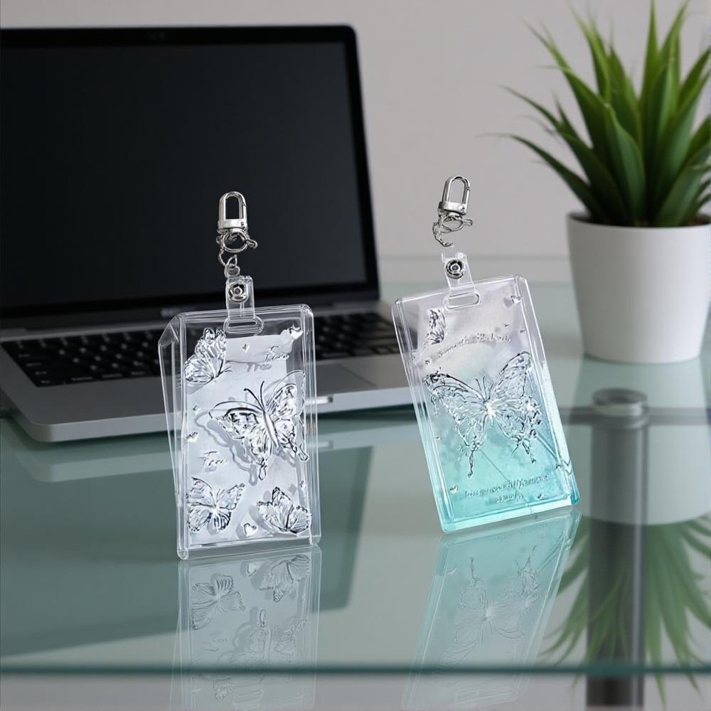 Transparent Photocard Holder Kpop Idol Card Holder Cute Butterfly Slider Design Protective Case Student Backpack PendantKeychain