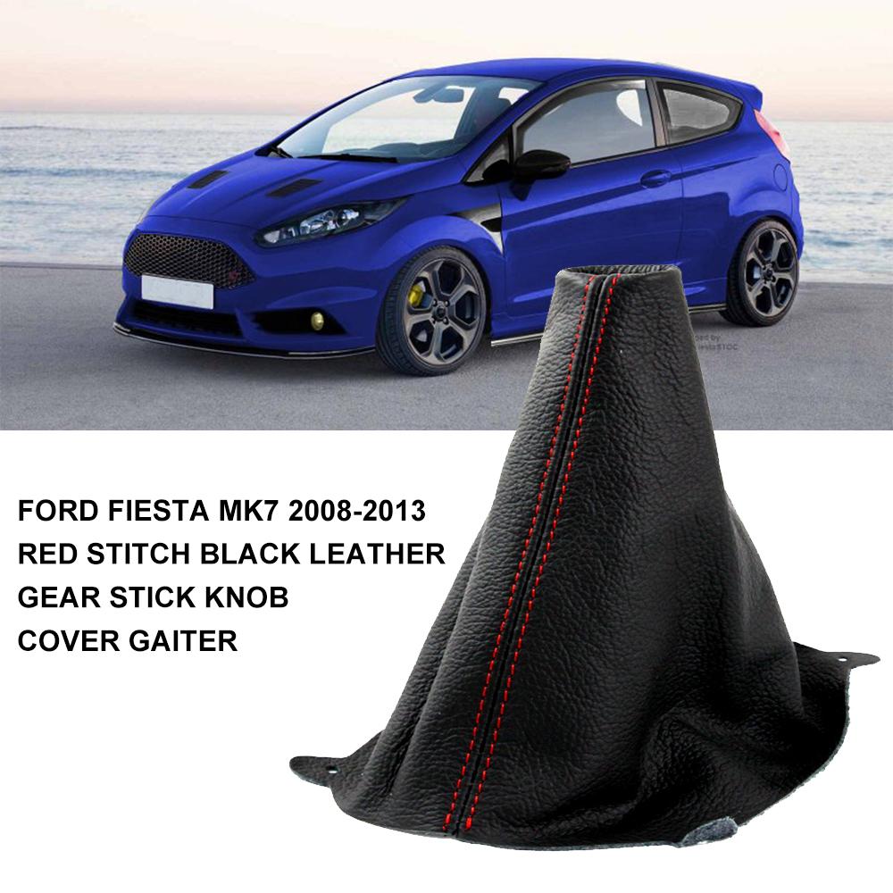 Pro Ford Fiesta Mk7 2008-2013 Červené Prošívání Černá Kůže Krytka Hlavice Řadicí Páky Měch Interiérové Doplňky Límce Řadicí Páky