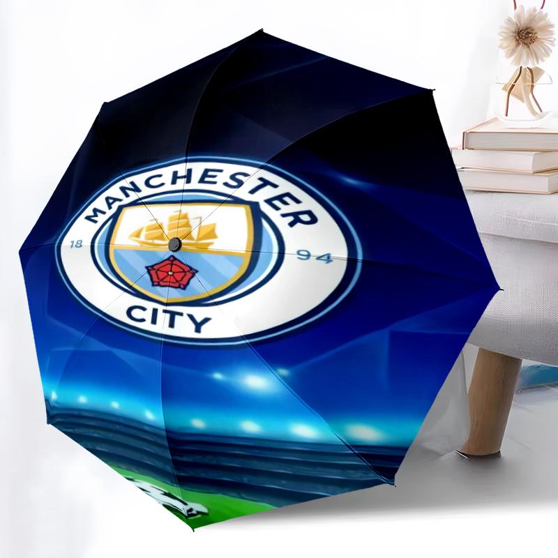 1pz Ombrello Automatico Robusto a 8 Stecche, Ombrello Manchester United Manchester City, Stampato Digitalmente, Ombrello Pieghevole per Uso Esterno in Movimento