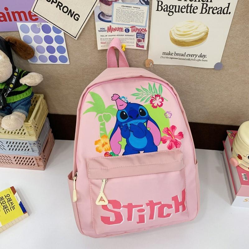 Stitch Flower Pattern Kids Backpack With Breathable Nylon For Elementary School Children