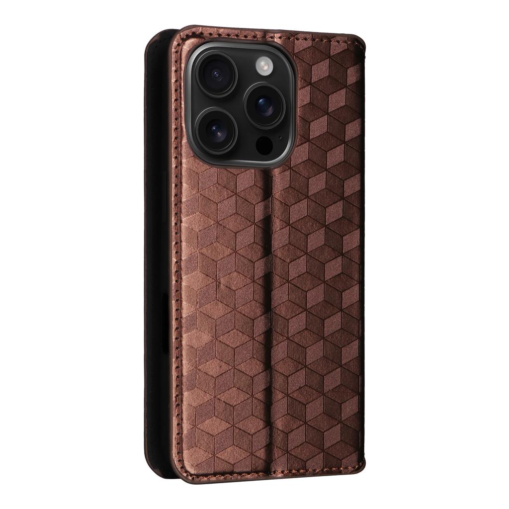 For iPhone 16 Pro Max Wallet Case Rhombus Imprinted Leather Phone Cover