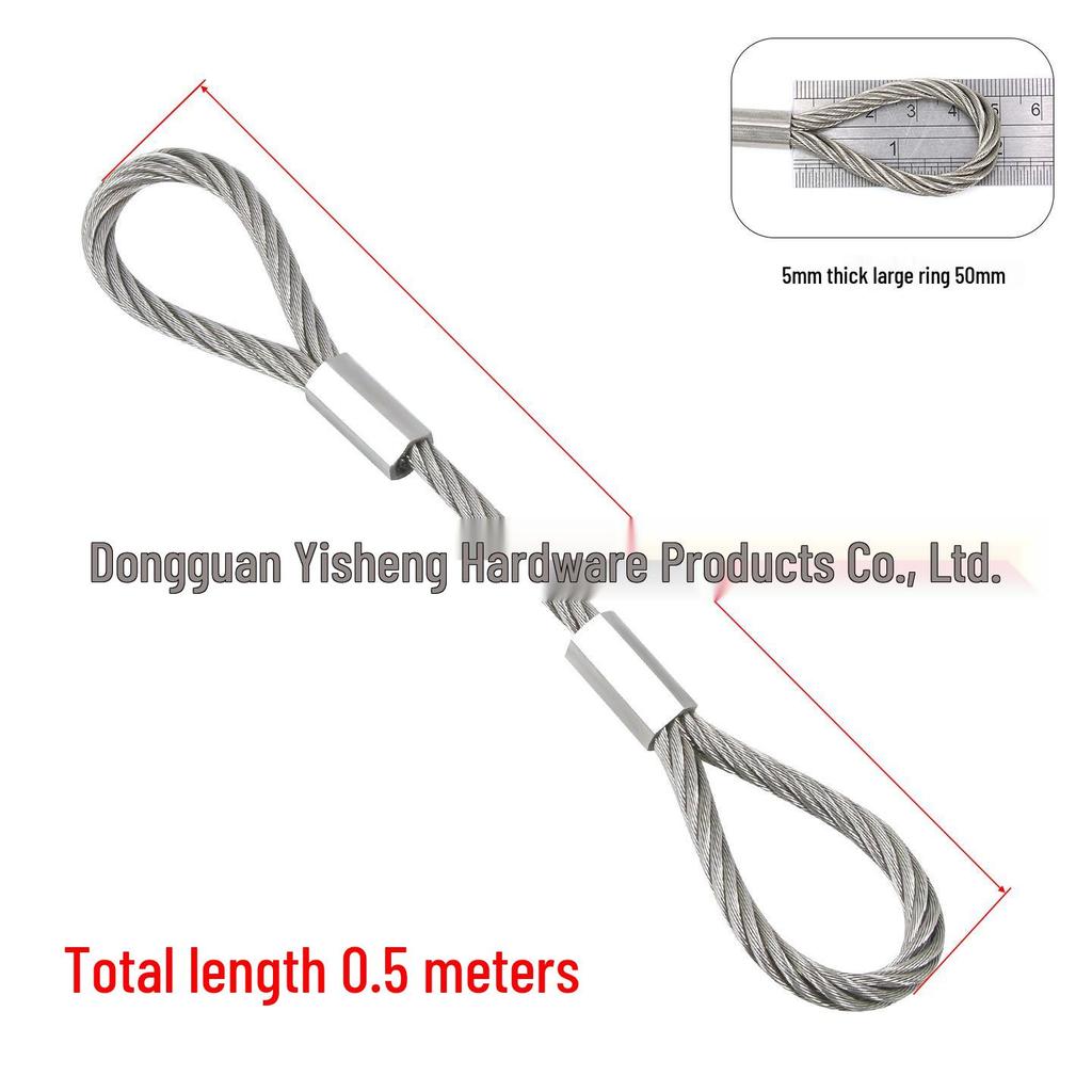 304 Stainless Steel Wire Rope Slings with Double Buckle Crimping Head for Rigging and Lifting.