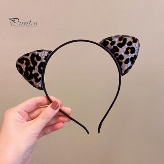 Hair Hoop Leopard Print Cat Ear Decor Halloween Headband Soft Adjustable Cosplay Headgear Theme Party Decoration