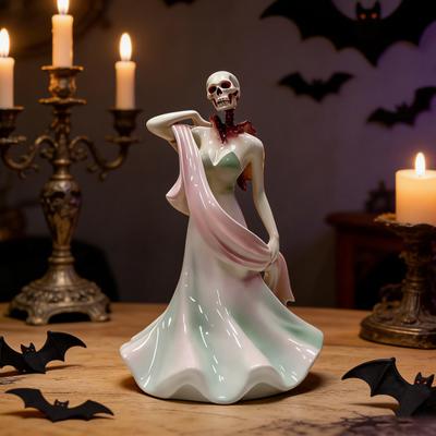 Skull Lady Figurine Handcrafted Gothic Evening Dress Skeleton Female Statue Sculpture Home Office Bookshelf Desktop Decoration Ornament