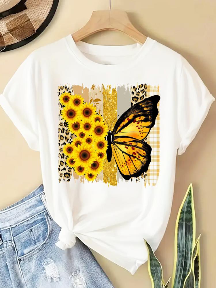 (Asian Size) Lovely Leopard Trend  Printed Clothing Casual T Shirt  Lady Female Top Fashion Graphic Short Sleeve T-shirts Women Tee