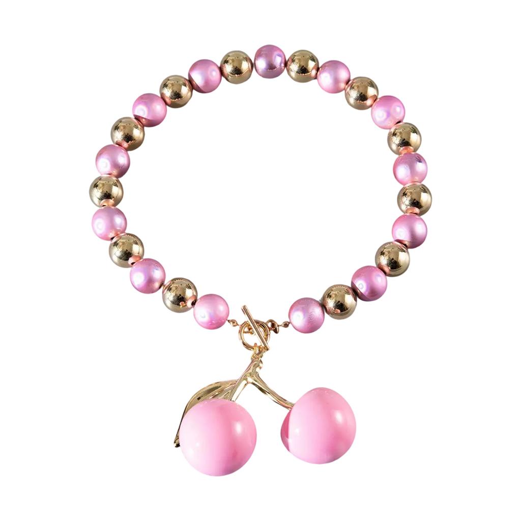 Pink Cherry Pendant Necklace for Women Sweet and Vibrant Style Clavicle Chain Exaggerated Fruit Charm Neckchain Jewelry