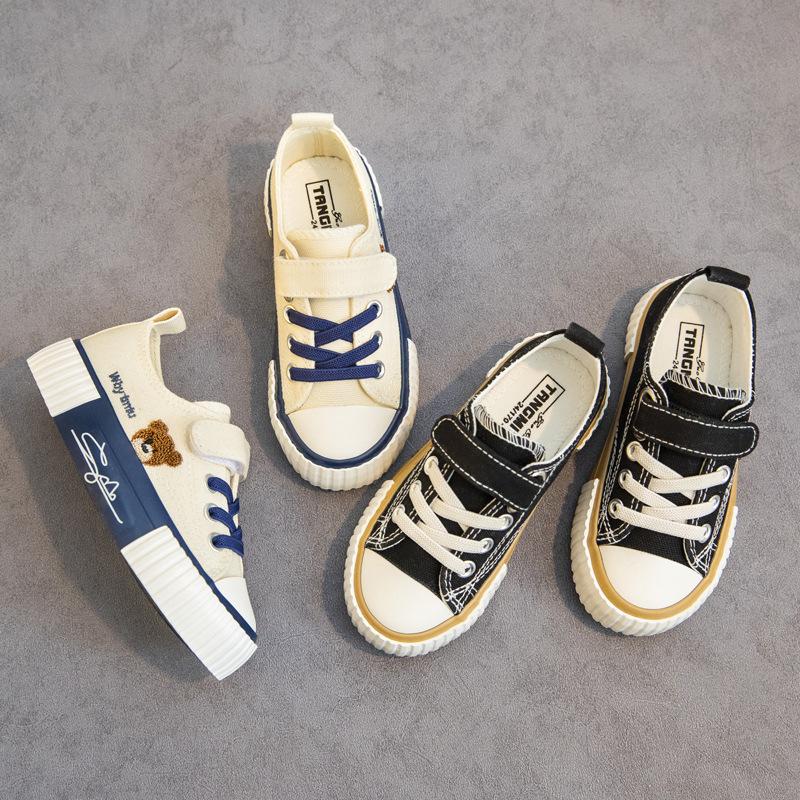 Bear Embroidery Children Canvas Shoes Boy Sneakers Girls Tennis Shoes Laceup Toddler Footwear Casual Kids Sports Shoes