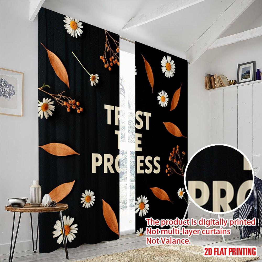 2pcs 2D Flat Printing Party Curtains TRUST THE PROCESS 100% Polyester Fabric Without Electricity Festive Wall Decor for Gold