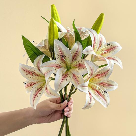 Artificial Lily Flowers with 2 Heads Full Bloom And 1 Bud Long Stem Fake Lilies Bouquet for Wedding Floral Arrangements Spring Home Table Centerpiece