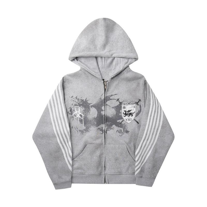Y2K Gothic Punk Printed Men's and Women's Street Fashion Hooded Sports Shirt Hip Hop Retro Harajuku Loose Zip-up Hoodie