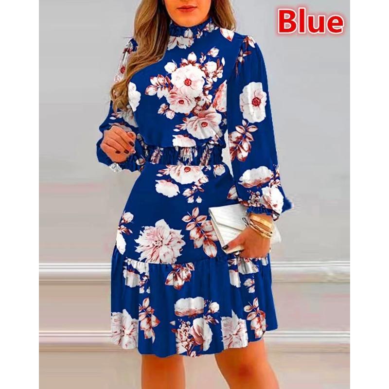 

Wish Ladies Stack Collar Floral Print Dress 5XL темно-синього кольору