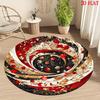 Round Christmas Area Rug Cute Reindeer Santa Hat Snowflake Print Non Slip Circular Carpet for Living Room Bedroom Holiday Decor