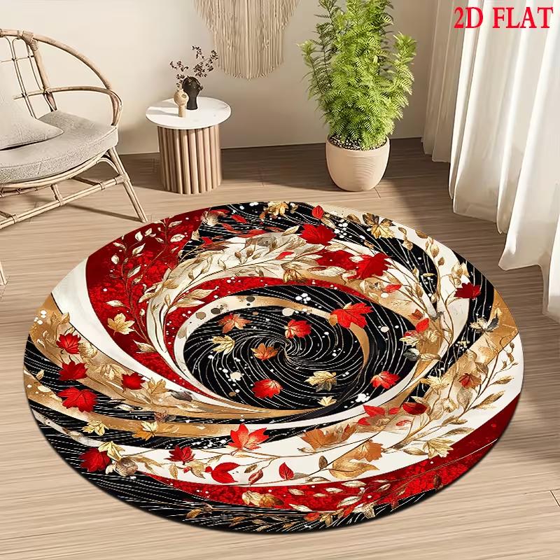 Round Christmas Area Rug Cute Reindeer Santa Hat Snowflake Print Non Slip Circular Carpet for Living Room Bedroom Holiday Decor