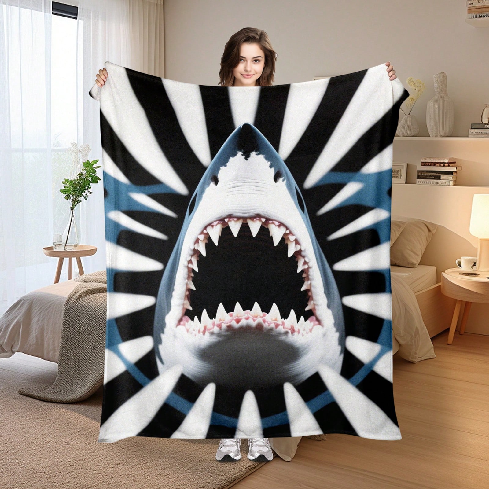 

Shark Tooth Stripe Abstract Flannel printed blanket suitable for all seasons suitable for living room office sofa and travel 75x90cm