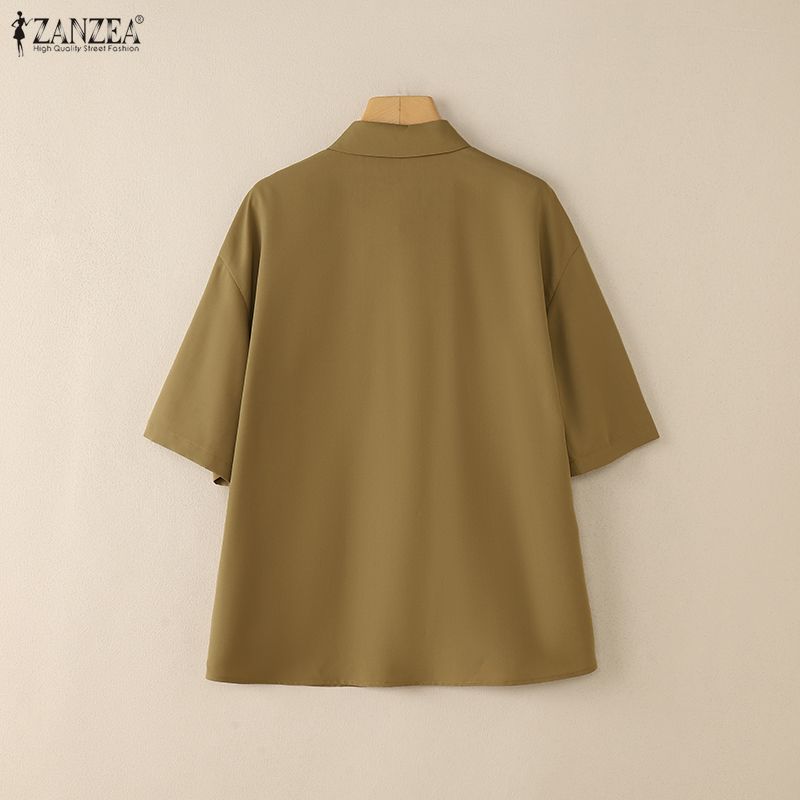 ZANZEA Dámská ležérní letní halenka s krátkým rukávem a odhaleným límcem