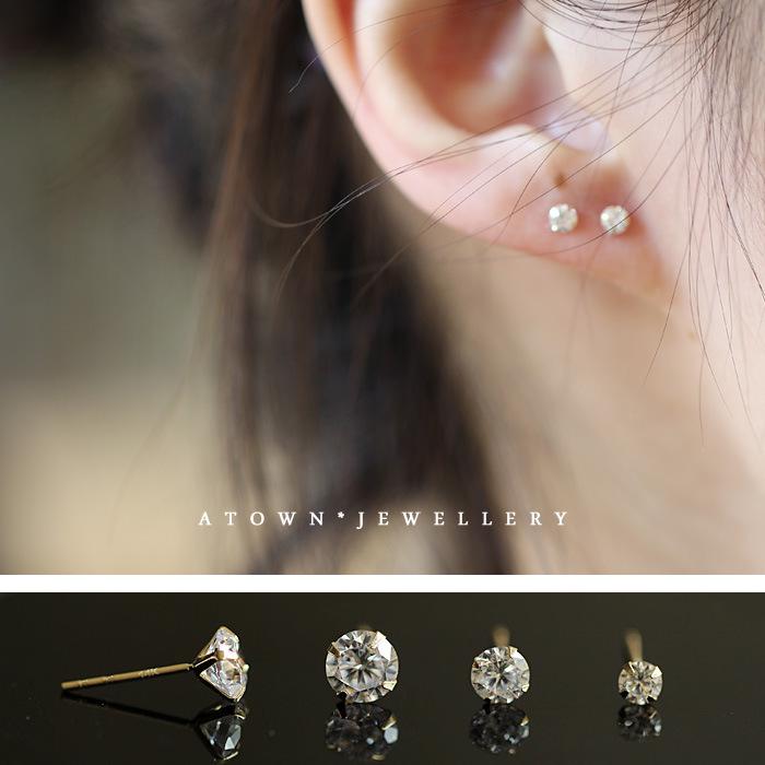 S925 Sterling Silver 14K Gold Plated Stud Earrings with Cubic Zirconia - Mini Japanese Korean Four-Prong Design 5mm