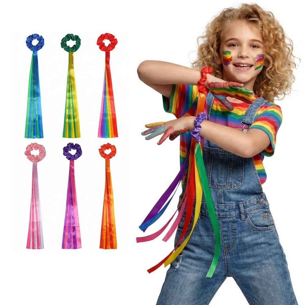 6Pcs Multi-purpose Gymnastics Long Ribbon Rainbow Elastic Dance Ribbons  Dance Party