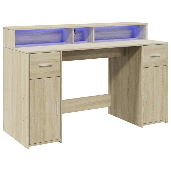 VidaXL Bureau avec lumières LED chêne sonoma bois d'ingénierie, bureau de travail, bureau d'étude, bureau à domicile, bureau 3309422