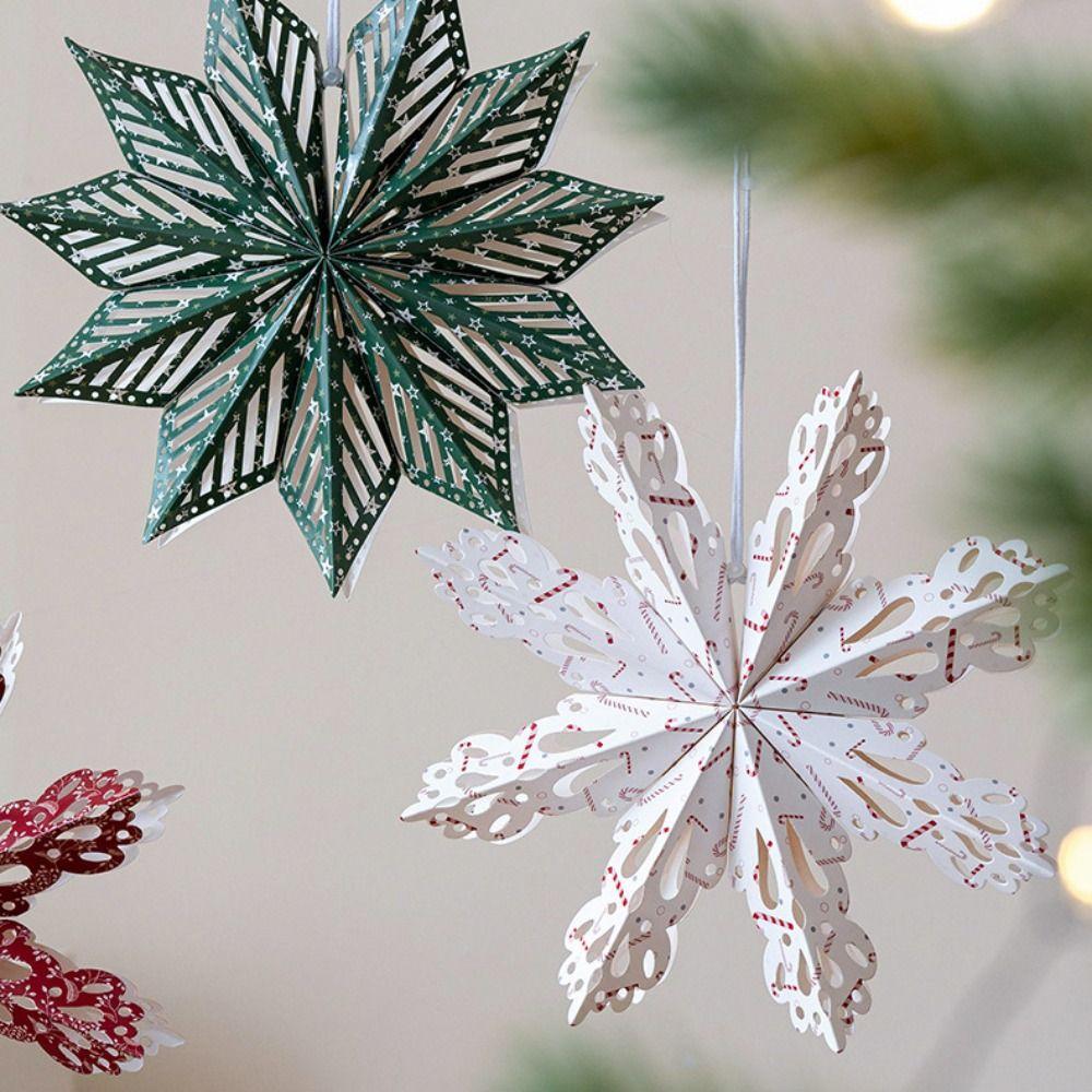 Paper 3D Christmas Tree Lampshade 30cm Hanging Star Decorative Lampshade Snowflake Shape Ceiling Pendant