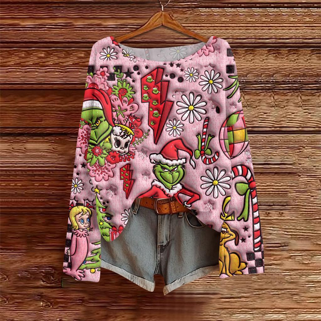 Long Sleeve Shirts For Women Printed Tees Blouses Casual Plus Size Basic Tops Pullover