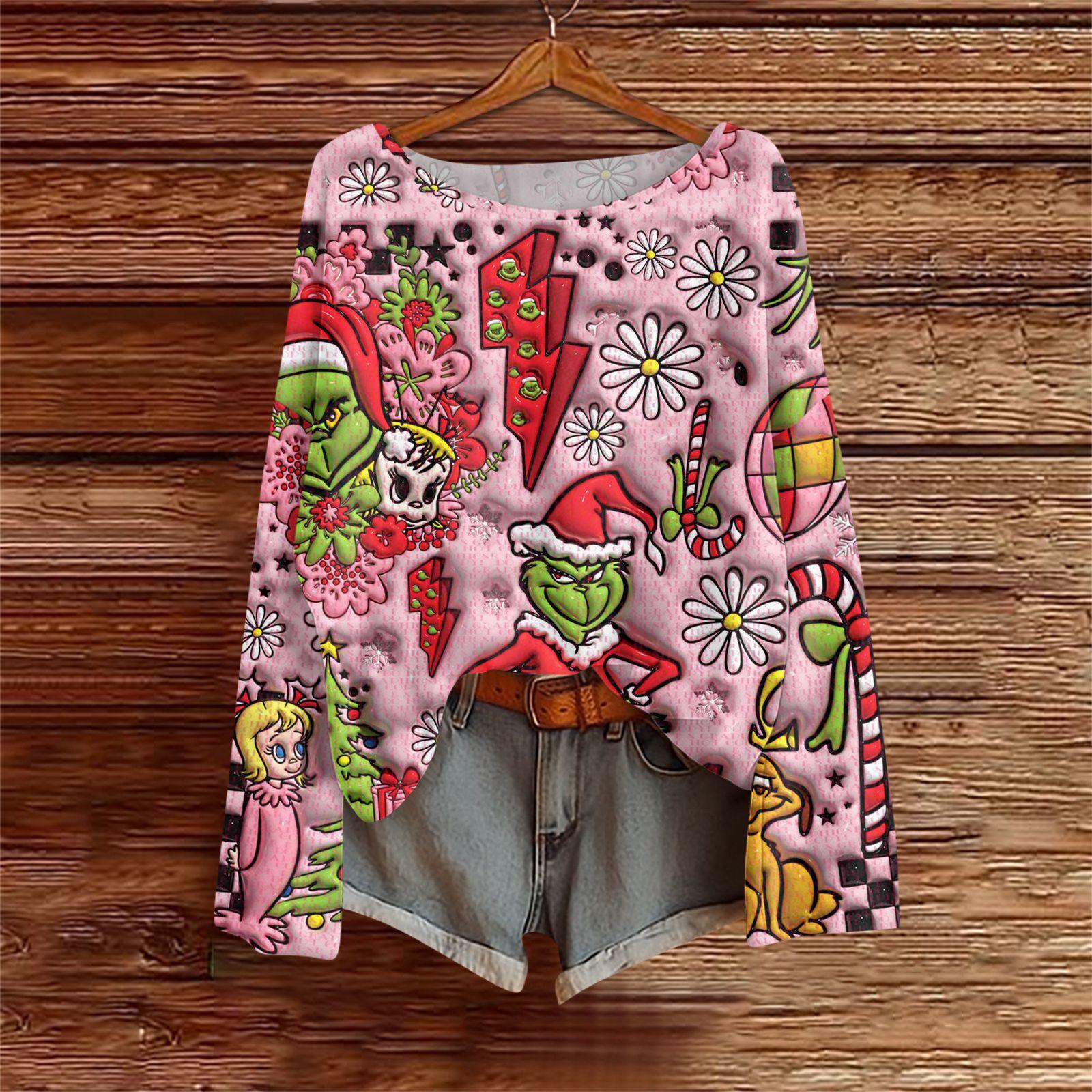 

Long Sleeve Shirts For Women Printed Tees Blouses Casual Plus Size Basic Tops Pullover XXL красный