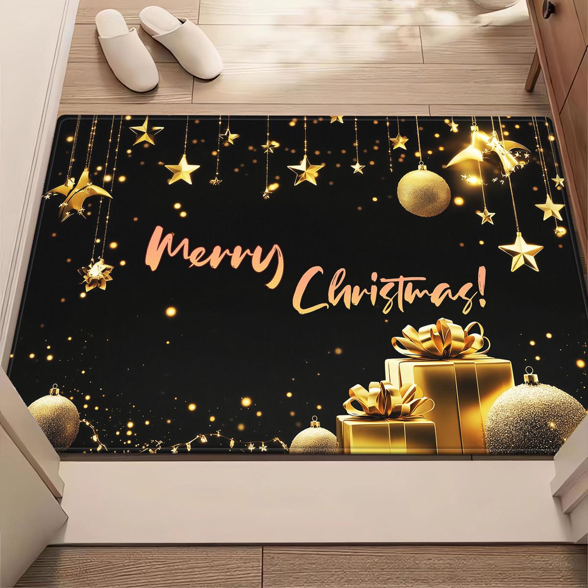

Black Gold Christmas Star Gift Box Crystal Velvet Rug Elegant Holiday Decor Living Room Floor Mat Xmas Party Theme Carpet 60x90cm