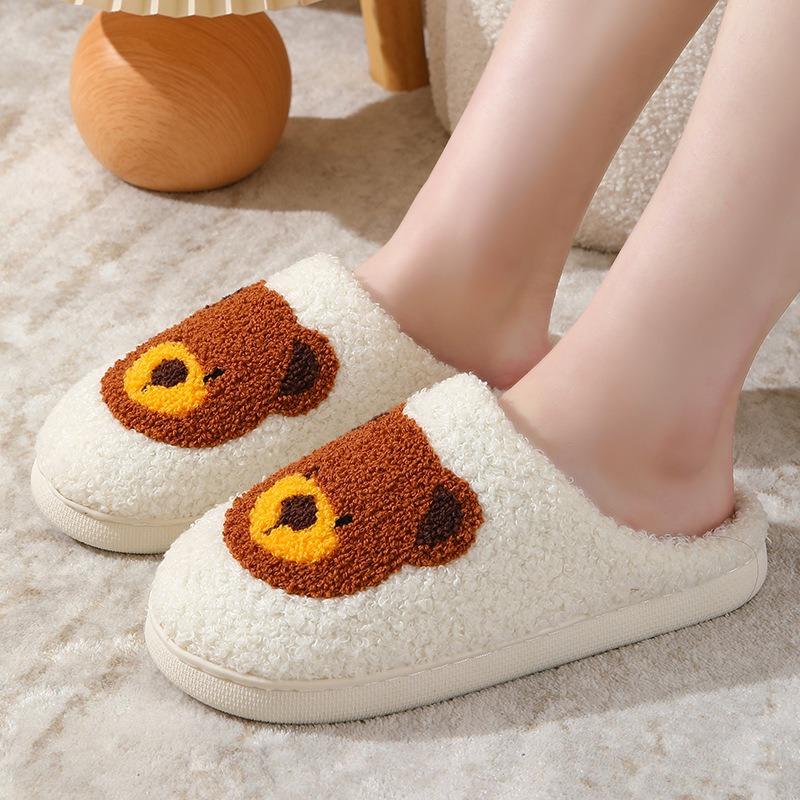 Winter cartoon than a bear smiley face cotton slippers women's indoor home plush warm slippers winter
