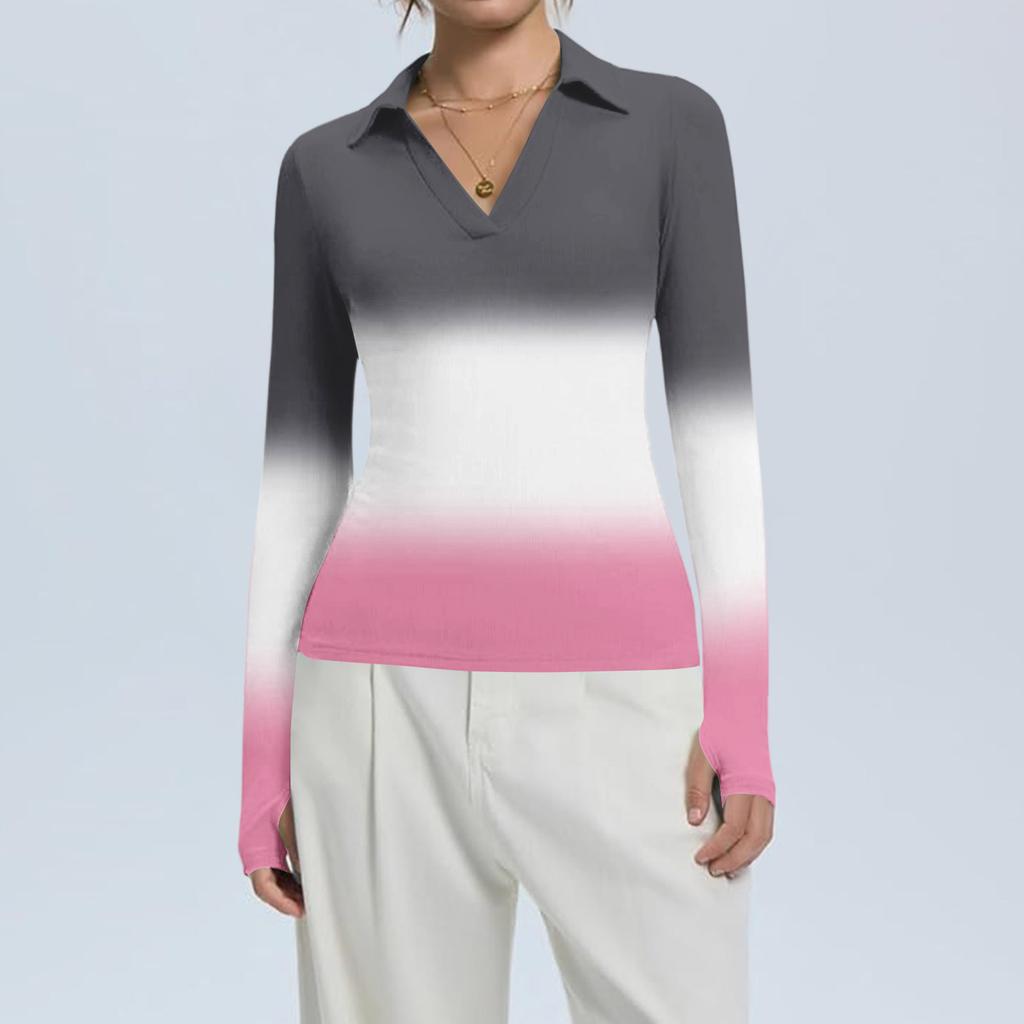 Damenmode Lässig Bedruckt V-Ausschnitt Langarm Knopfleiste Oberteil