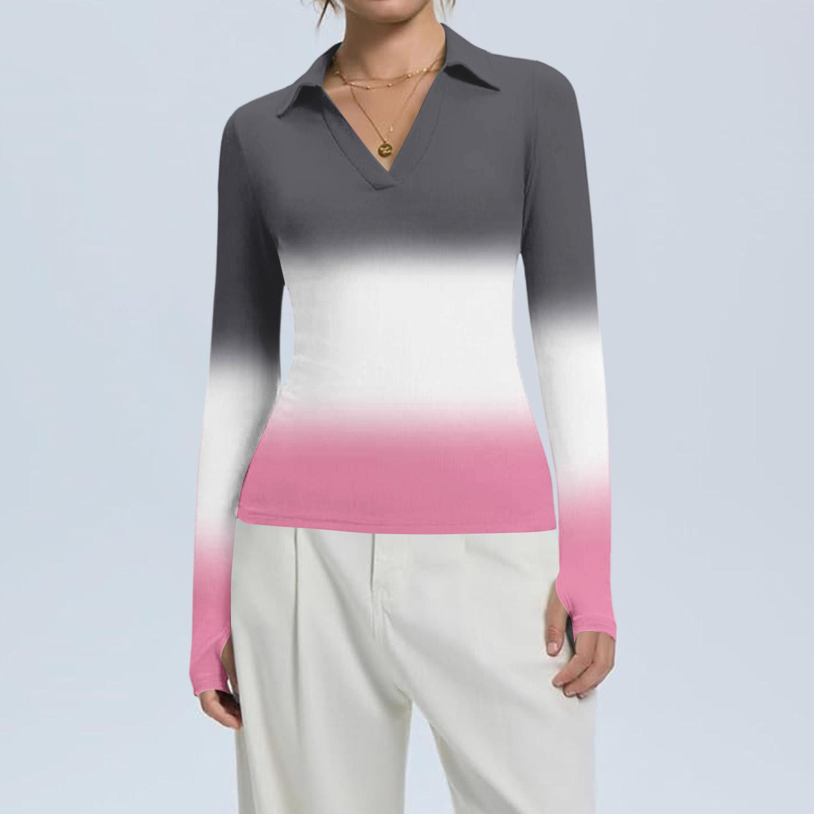 

Жіноча мода Повсякденний принт V-подібний виріз Довгий рукав Сорочка на ґудзиках XXL рожевий