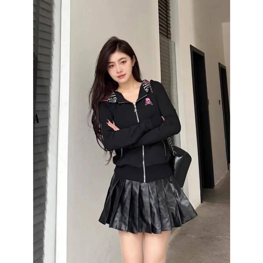 VAYLA Hanorace Y2k Punk Femei Vintage Estetic Grunge Hanorac cu Fermoar Streetwear Topuri Slim Jachete Gotice Femei